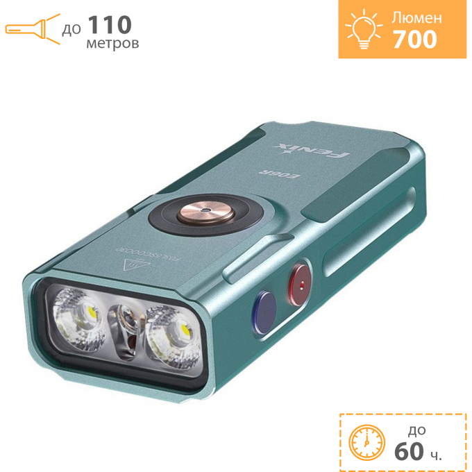 Фонарь-брелок FENIX E06R серый + Подарок E06RGY